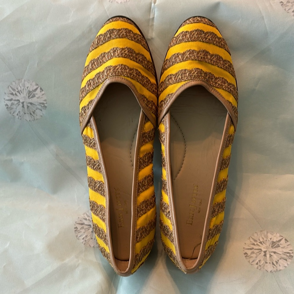 Designer ERIC JAVITS* New York Yellow/Brown burlap Ribbon Sz 9 right 9.5 left